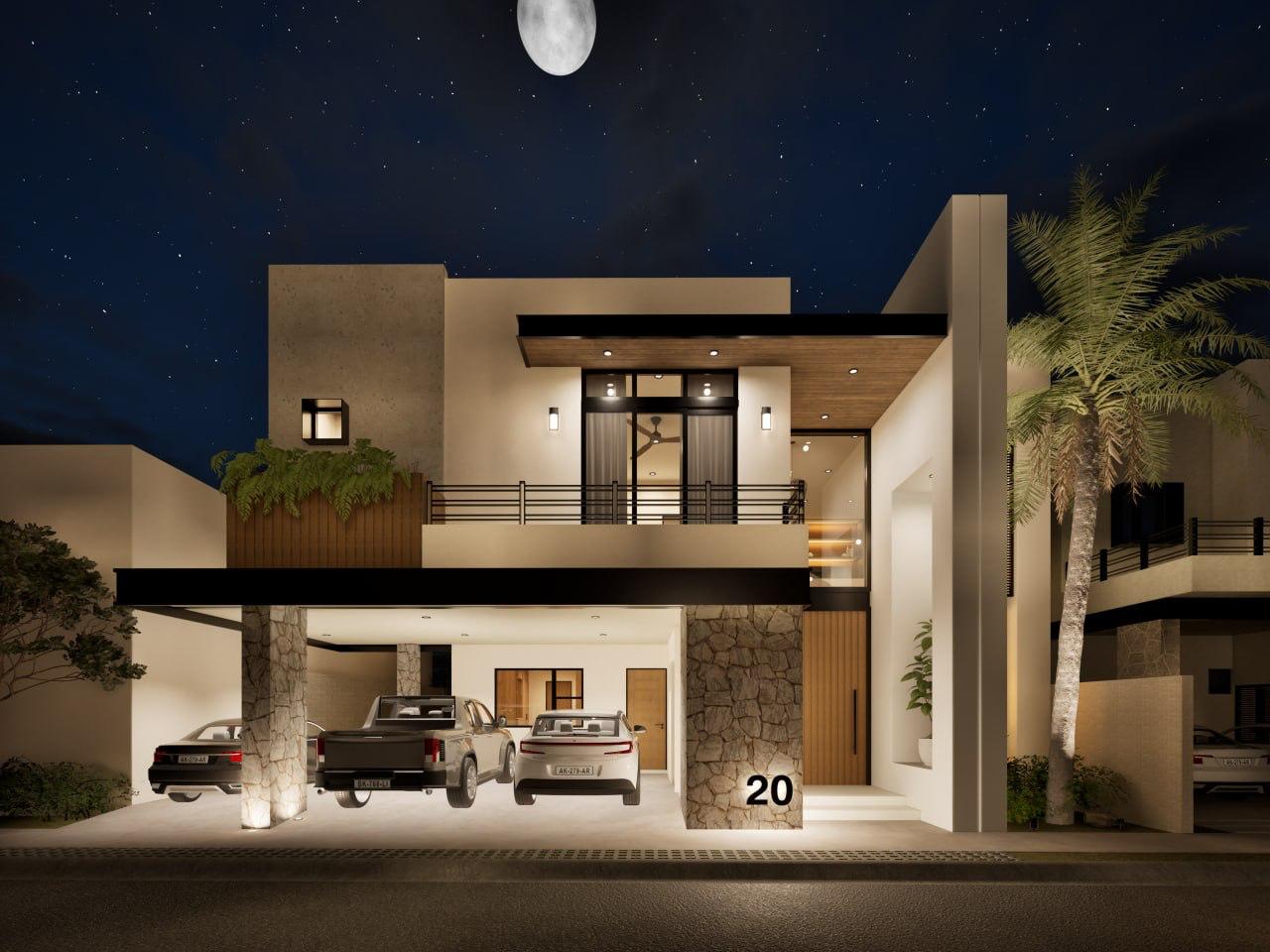 Fachada Nocturna Casa Cerdeña